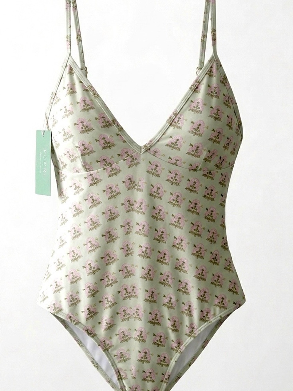 PEPPER & MAYNE London Floral One Piece Swimsuit Bodysuit Mint Green NWT Size L